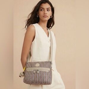 Kipling Chevron Crossbody Bag in Brown & Cream with accessories! 🙉🍌